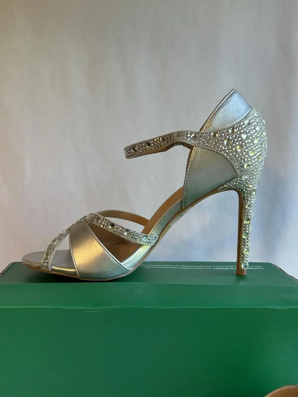 Lauren Lorraine Shoes Womens Size 6 Silver Daisey Crystal Heels Sandals Dress